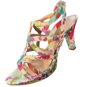 Naturalizer Dayna Open Toe Ankle Strap Floral Pattern Dress Heel